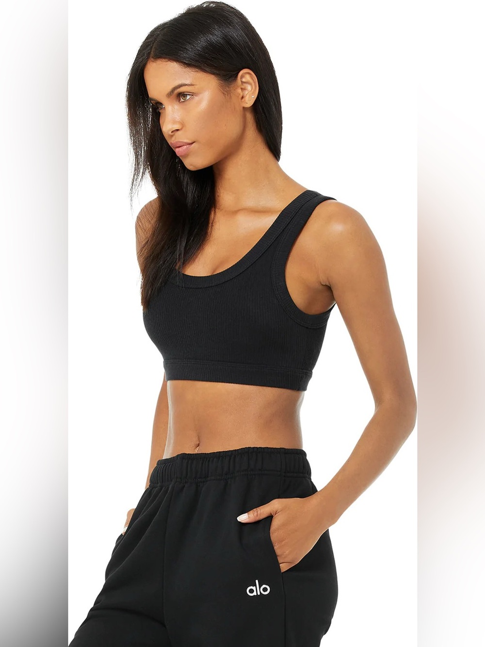 ALO Yoga Size XS Wellness Ribbed Essential Bra - Black - Picture 2 of 5